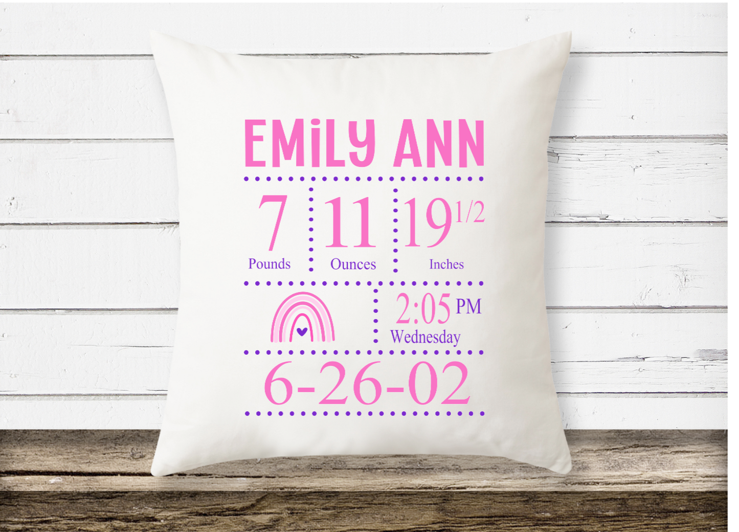Baby Birth Announcement Pillow | Birth Stats