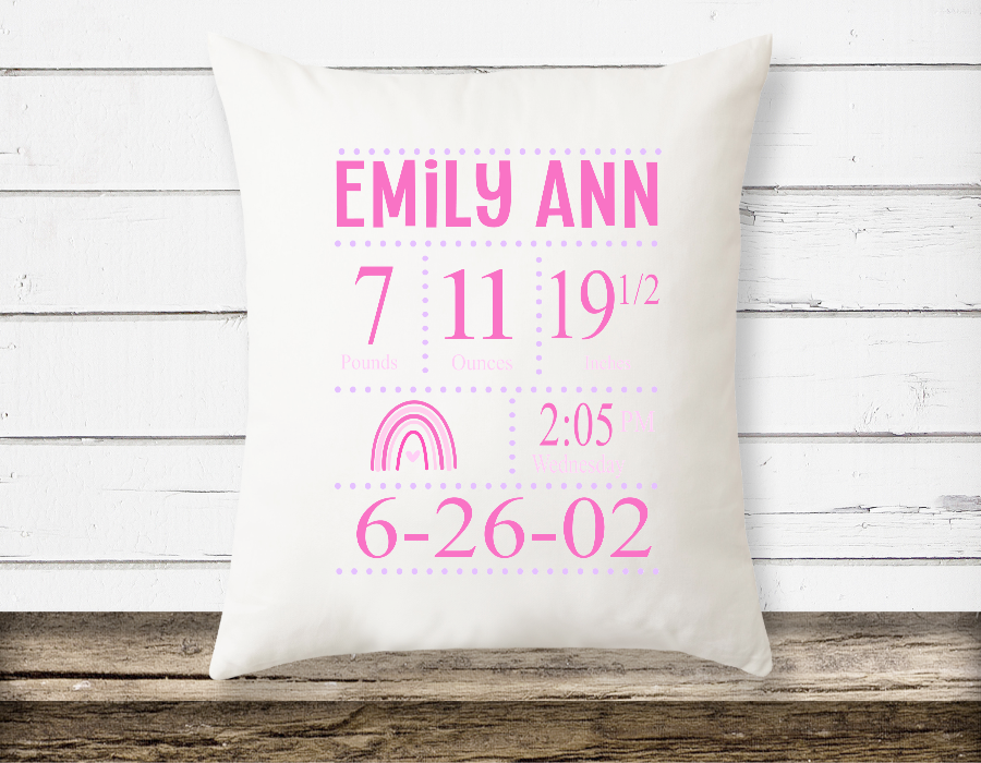 Baby Birth Announcement Pillow | Birth Stats