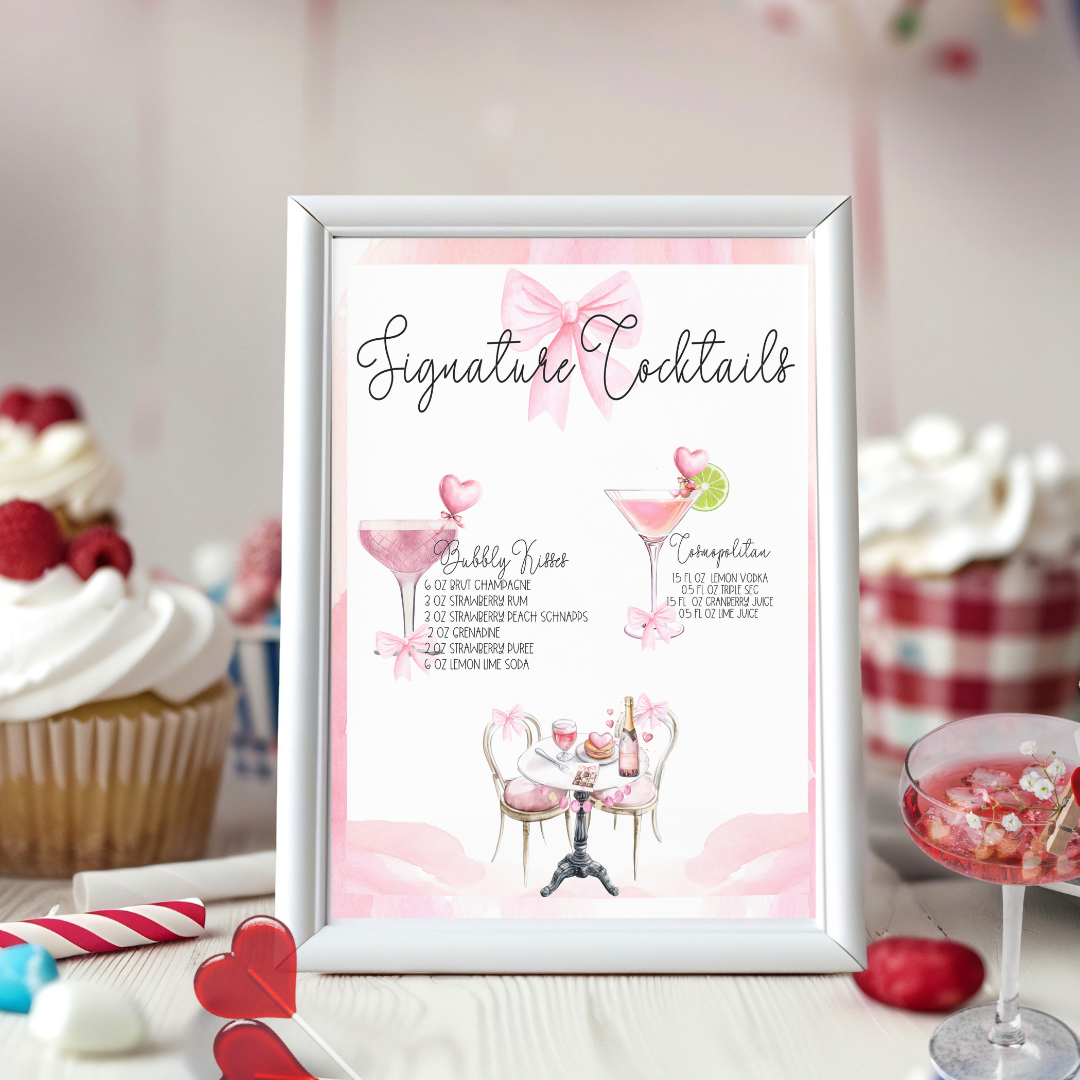 Valentine cocktail sign menu
