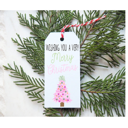 Pink Christmas Tree Gift Tag