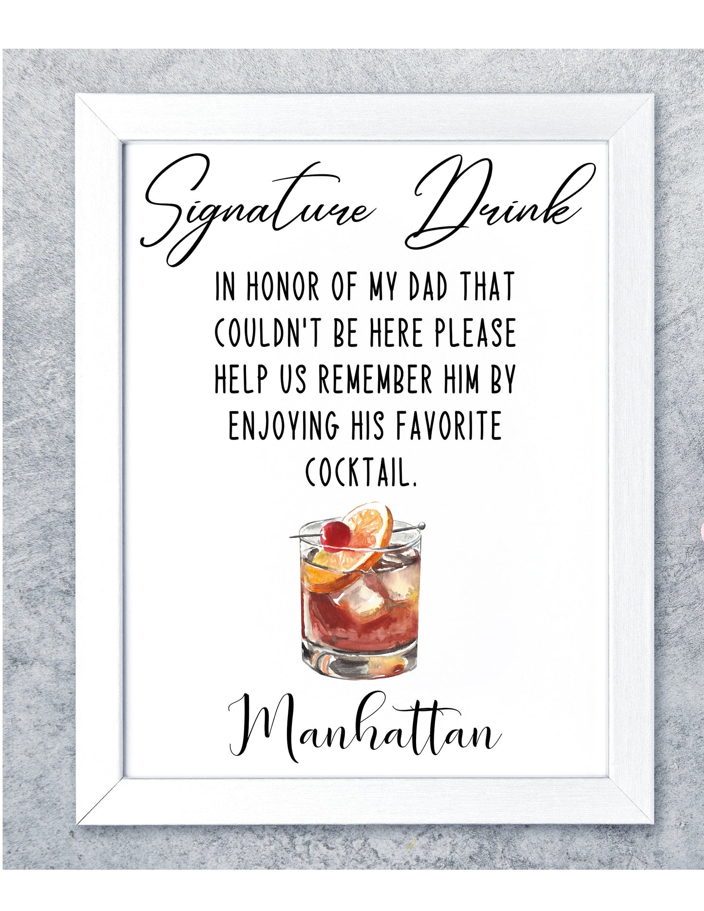 Printable Signature Drink Menu Sign| In Memory Of