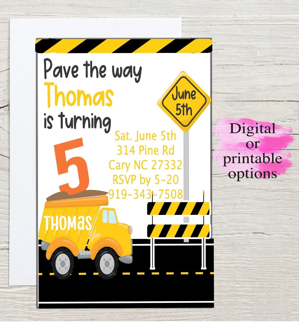 Printable Birthday Invitation Construction Print at home