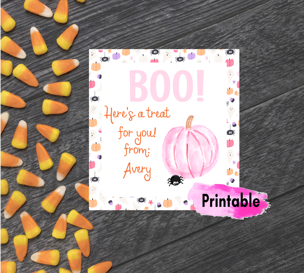 Printable Pink Pumpkin Halloween Gift tag