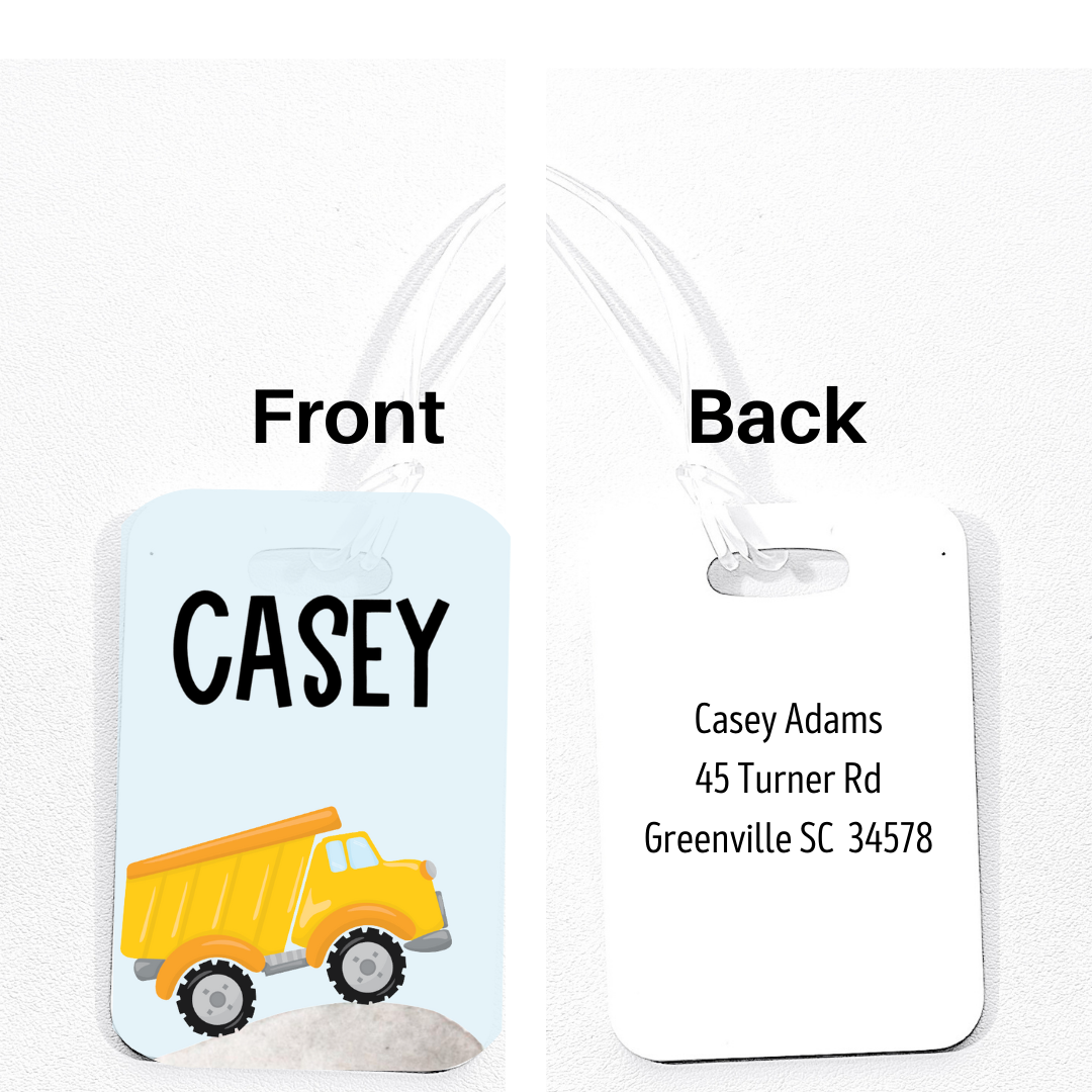 Boy's Personalized Bag Tag | Dump truck Construction Theme