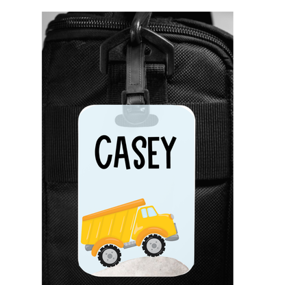 Boy's Personalized Bag Tag | Dump truck Construction Theme