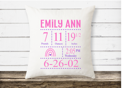 Baby Birth Announcement  Pillow | Birth Stats