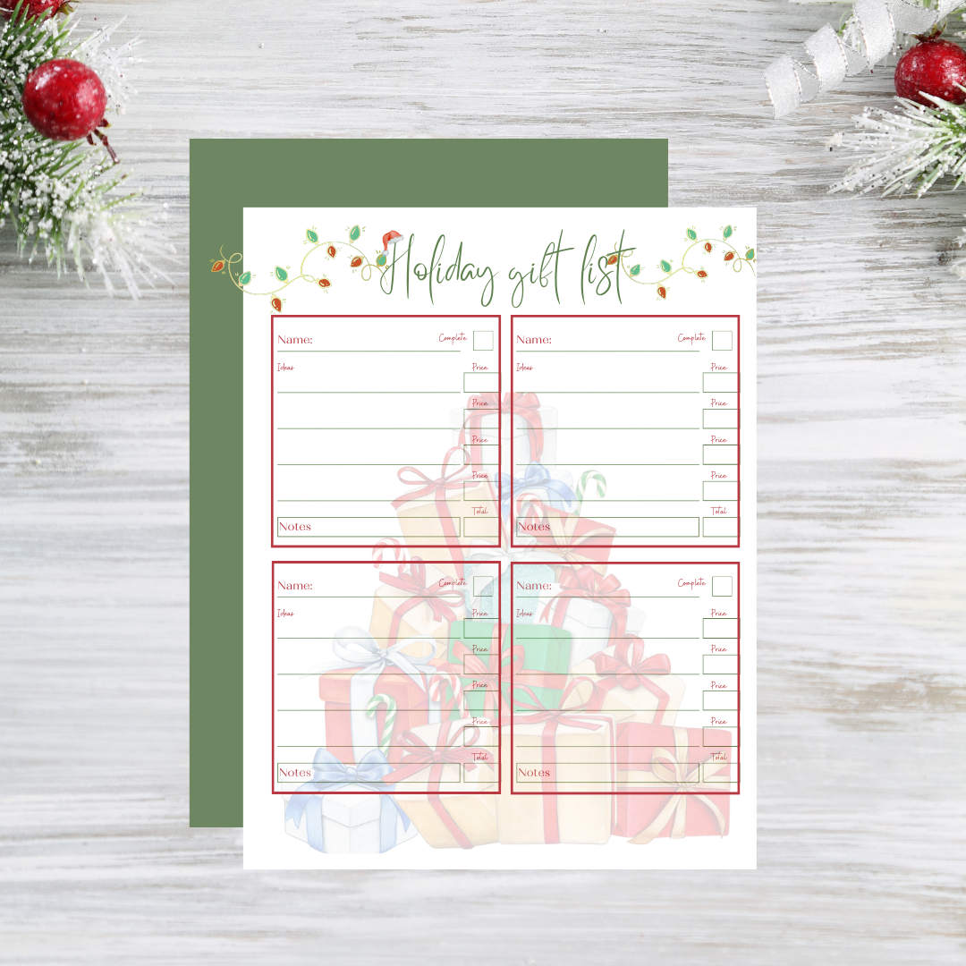 Christmas Holiday Gift List FREE Printable !!!