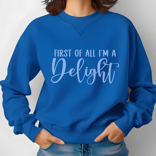I’m a Delight Sweatshirt | Funny Sarcastic Pullover | Unisex Humor Crewneck by Vinylbug Designs