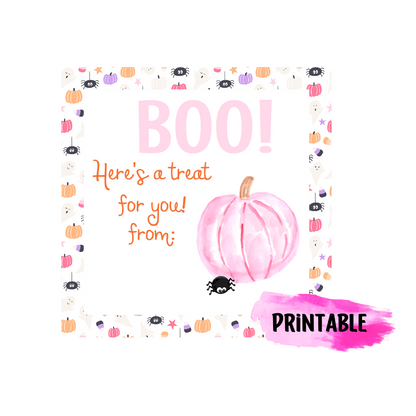 Printable Pink Pumpkin Halloween Gift tag