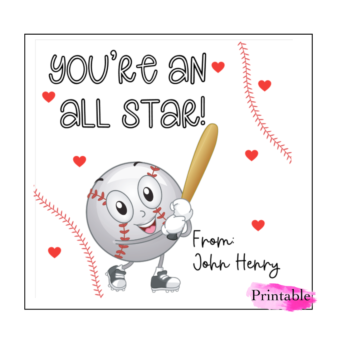 Printable baseball valentines day card
