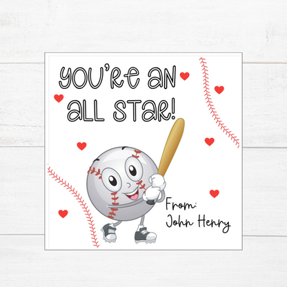 Classroom Valentines Cards Baseball Theme