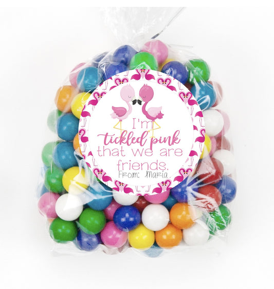 Flamingo Valentines Day Stickers Tags | Valentines Favor bag