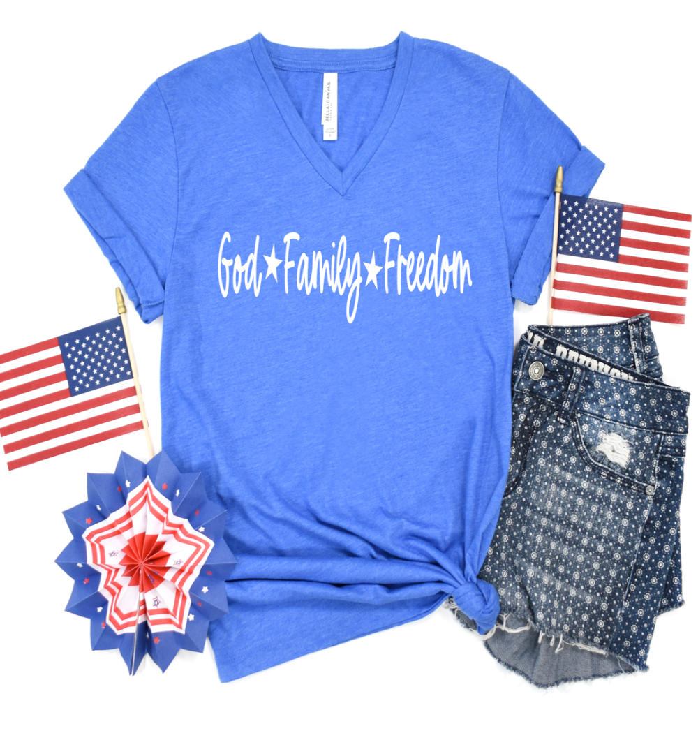 God Family Freedom  Ladies T-Shirt