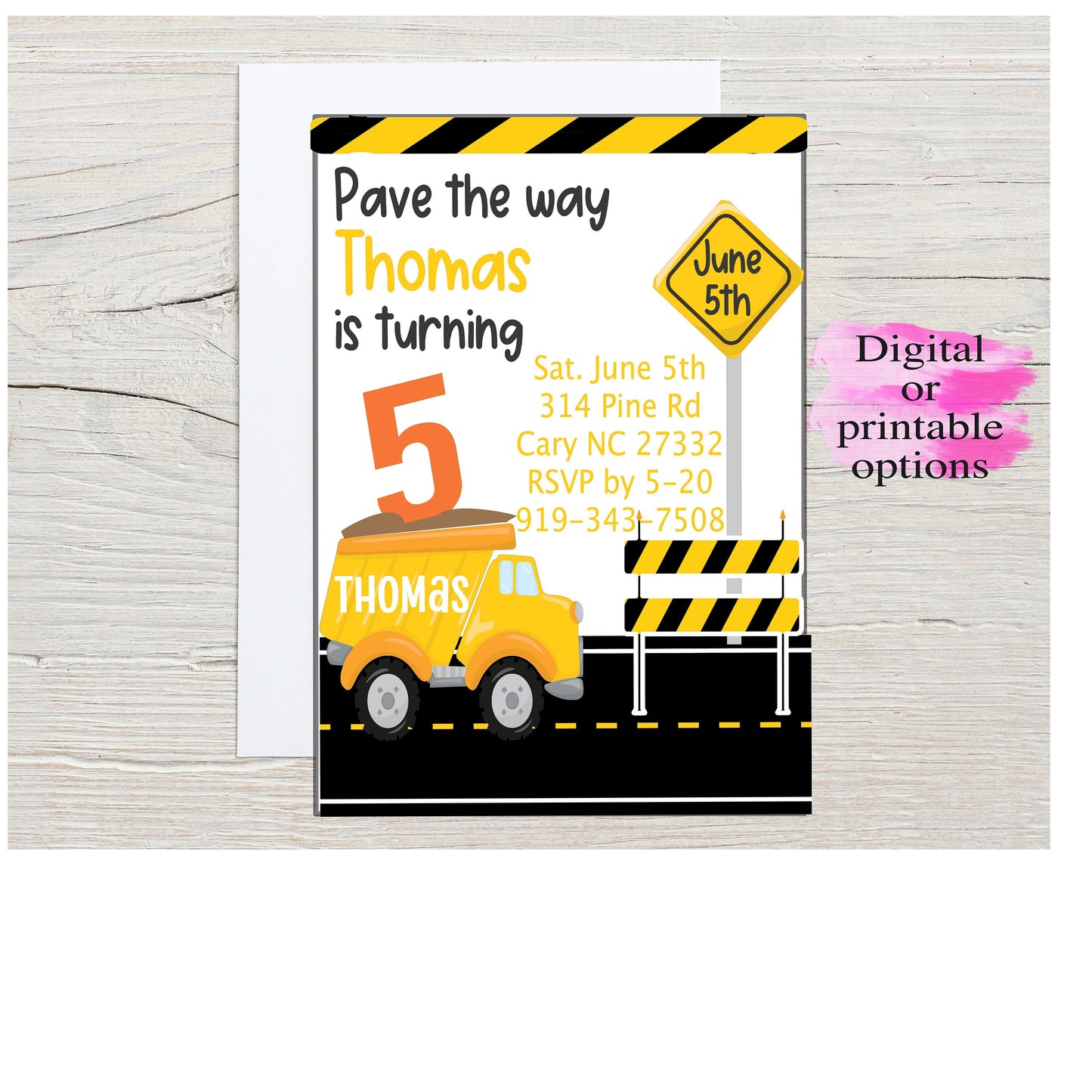 Birthday Invitation Construction Theme