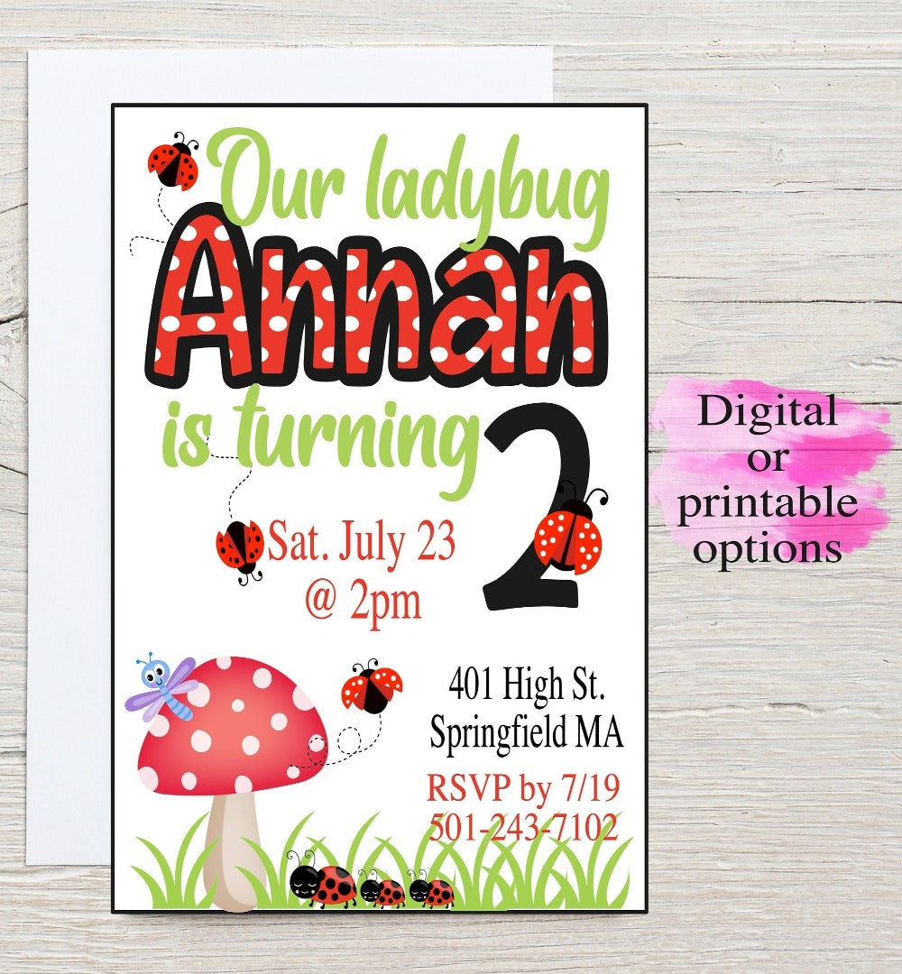 Print at Home LadyBug Birthday Invitation