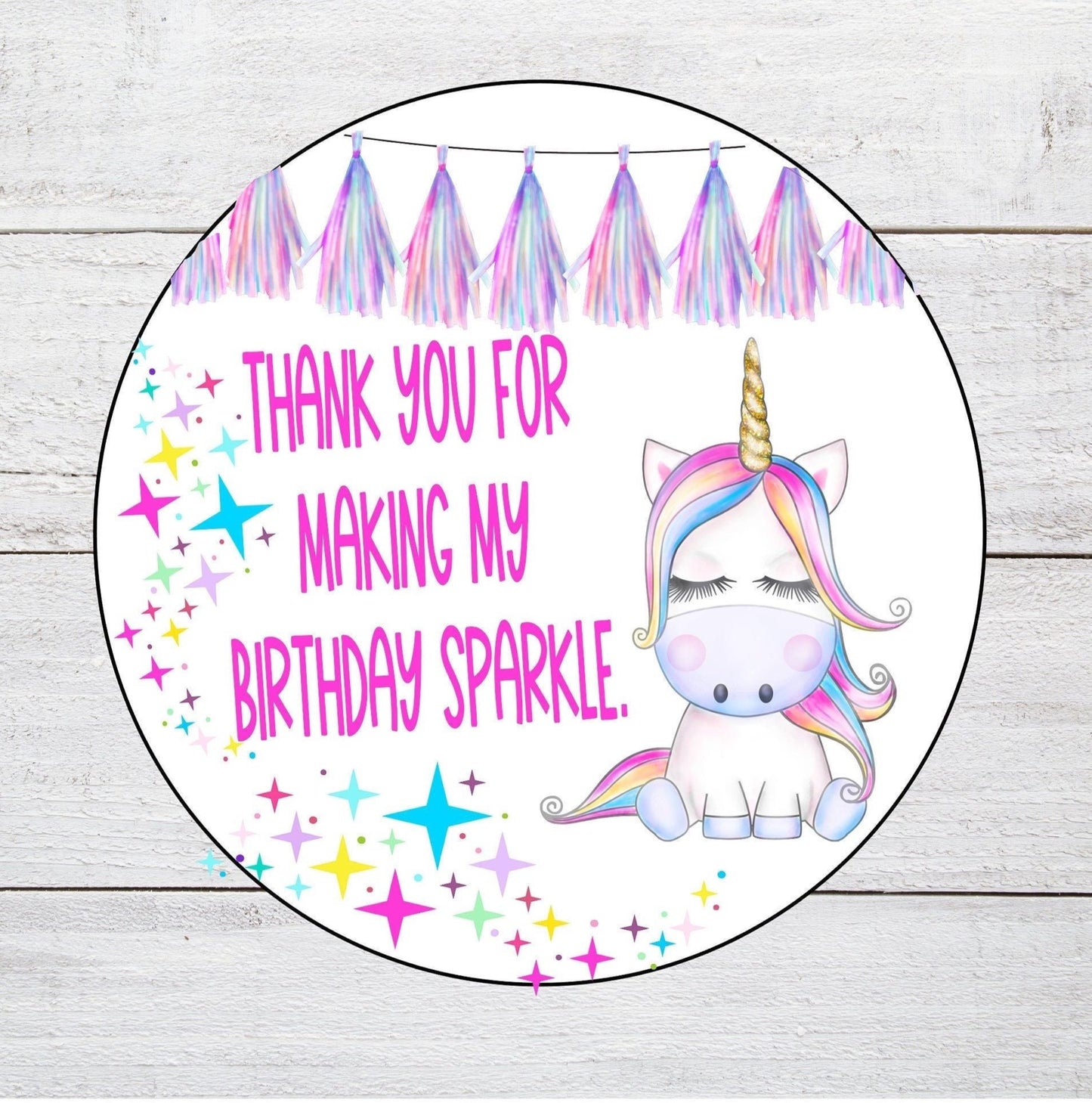 Unicorn birthday party stickers
