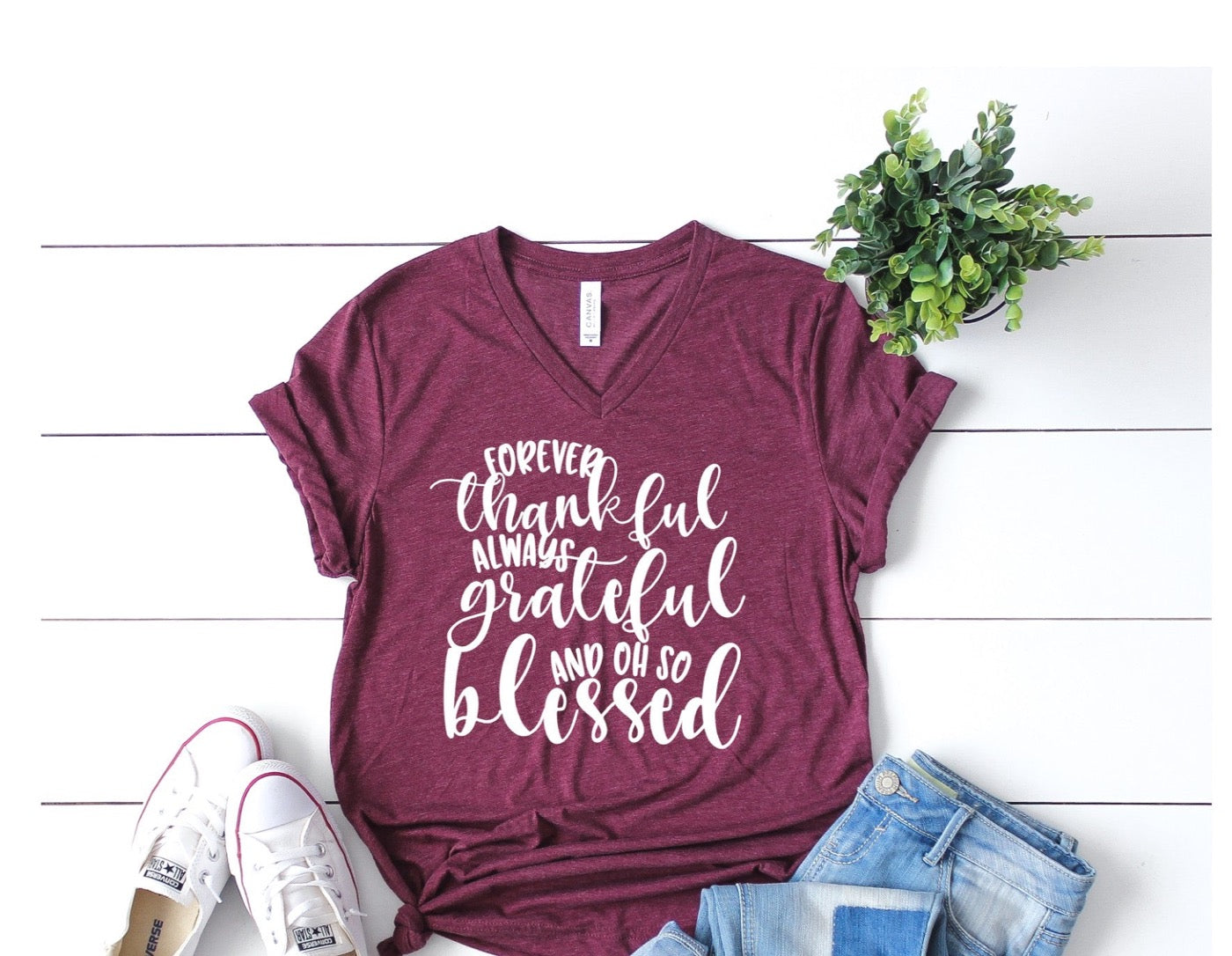 Grateful Thankful Blessed - V-Neck T-Shirt